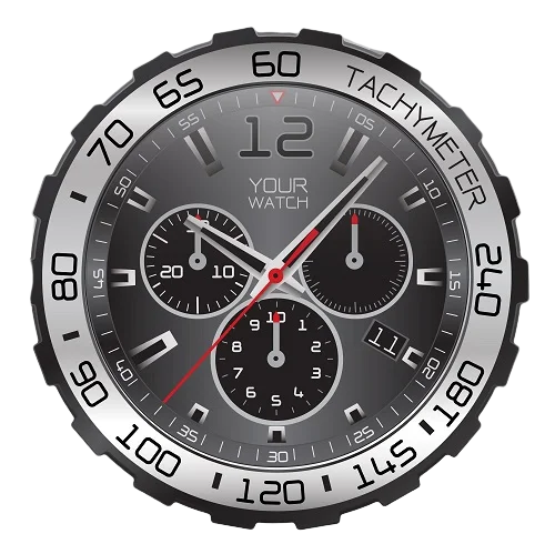 Reloj cronógrafo realista con esfera de acero inoxidable y patrón de cuadros negros, ilustración vectorial