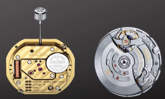 A golden quartz movement and an silver automatic movement