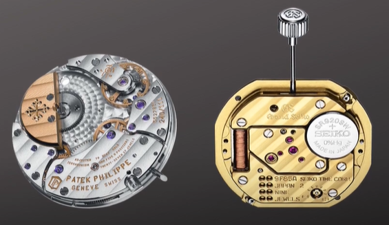 A quartz movement and a mechanical movement