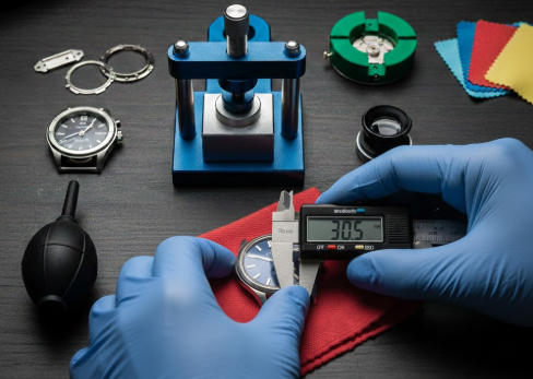 Measuring watch crystal with calipers and tools