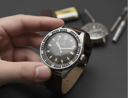 Hand holding vintage Omega watch