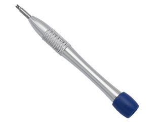 Silver precision screwdriver with blue tip