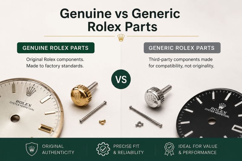 Comparison of genuine and generic Rolex parts
