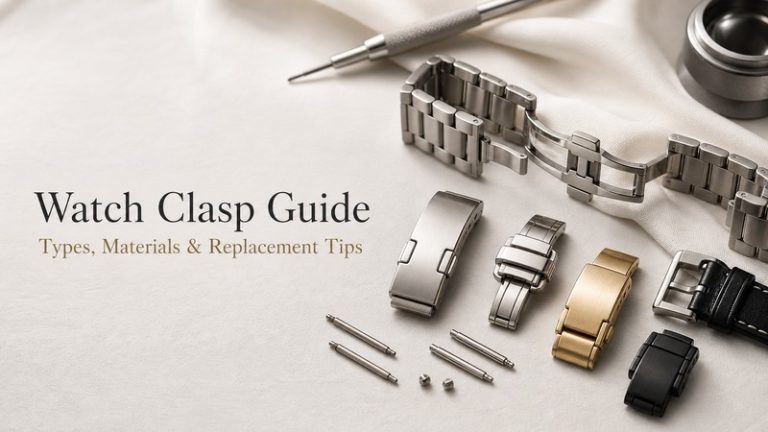 Various watch clasps and tools displayed