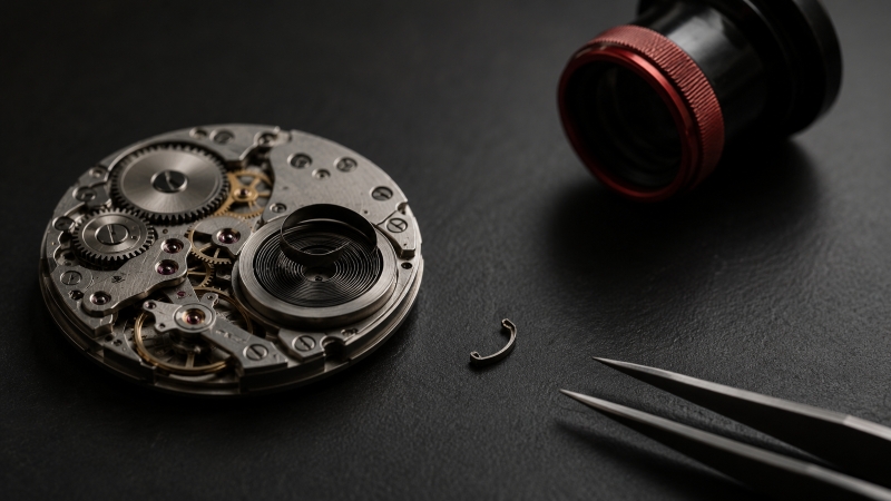 Watch movement disassembled with tools