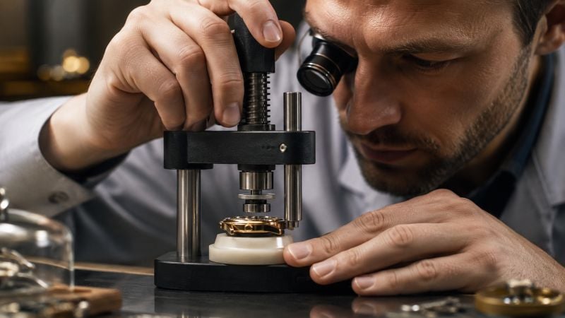 Man repairing a watch with precision.