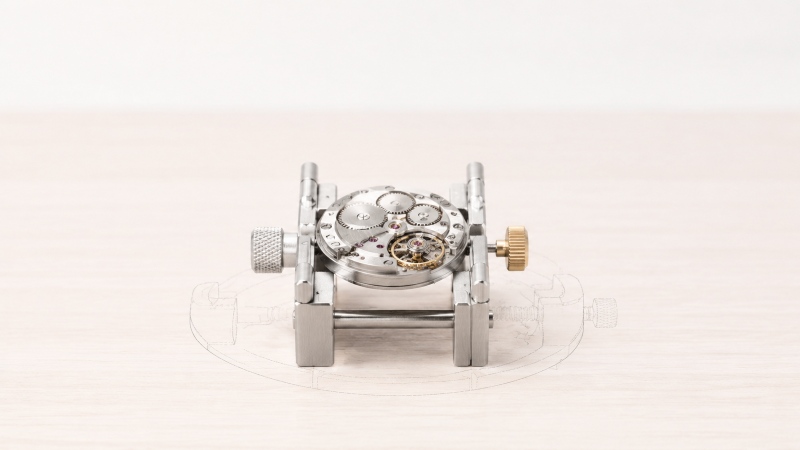 Supporto universale per movimento di orologio, compatibile con movimenti meccanici e dotato di sagoma di supporto sagomata.