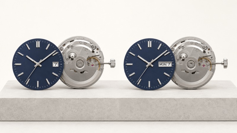 NH34 GMT watch beside two clocks and a simpler NH35 date watch